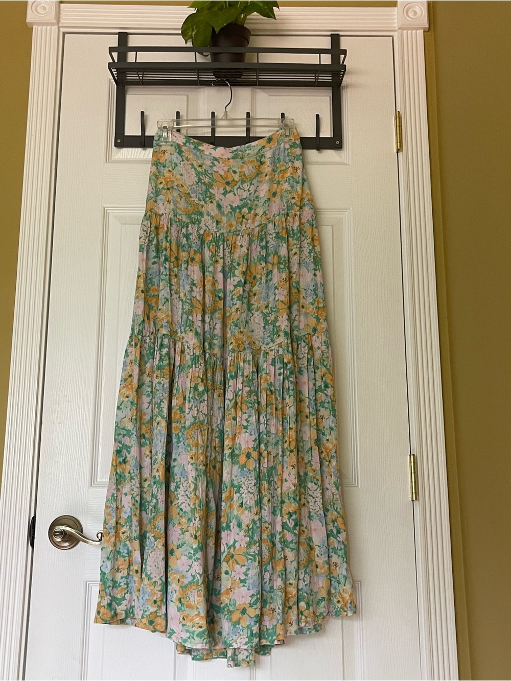 Billabong Floral Elastic Waist Maxi Skirt Green & Yellow size M